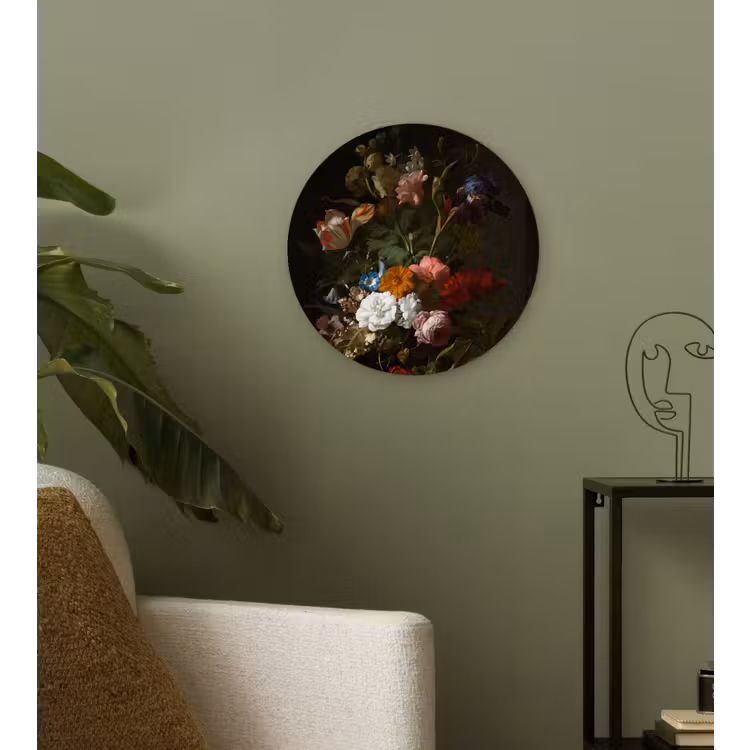 Vaas met bloemen - Schilderij van Rachel Ruysch Wandcirkel kunststof plaat 5mm dik klein -sfeer3