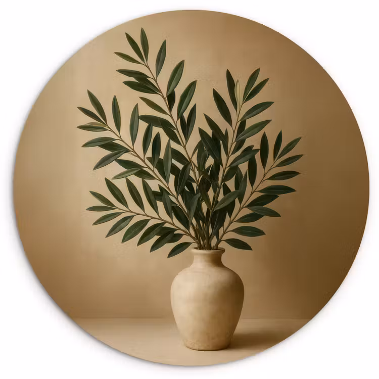 Vaas - Olijftakken - Bladeren - Beige Wandcirkel kunststof plaat 5mm dik klein -3d