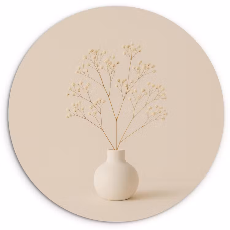 Vaas - Takken - Bloemetjes - Wit Wandcirkel kunststof plaat 5mm dik klein -3d