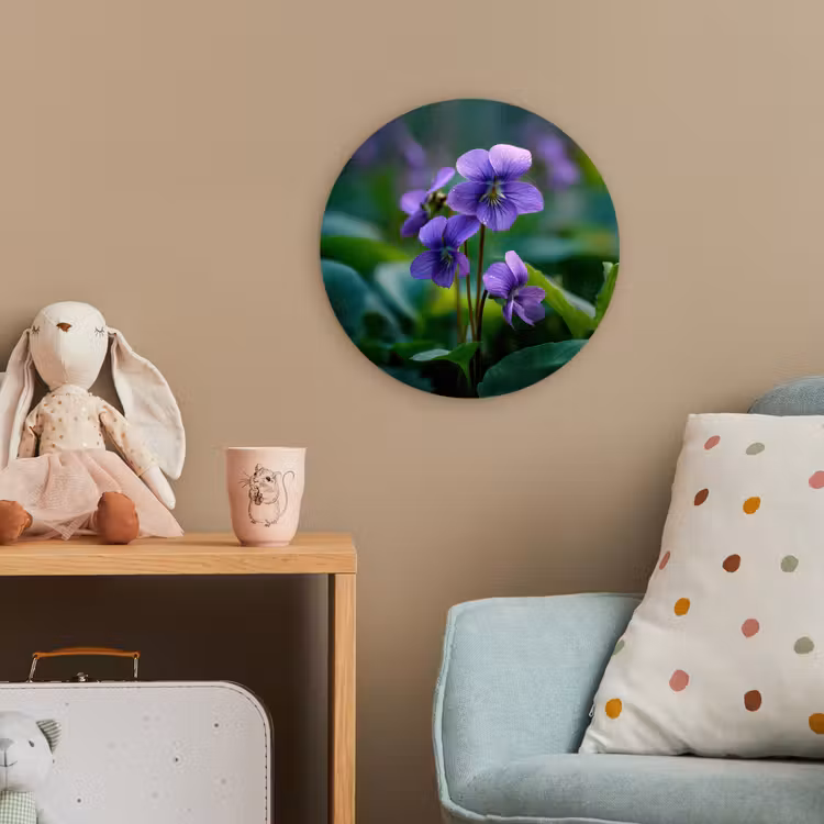 Viooltjes - Paars - Bloem - Bladeren Wandcirkel kunststof plaat 5mm dik klein -tsfeer1_kind