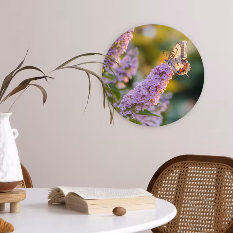Sierlijke - Vlinder - Paarse - Bloemen Wandcirkel kunststof plaat 5mm dik klein -sfeer4
