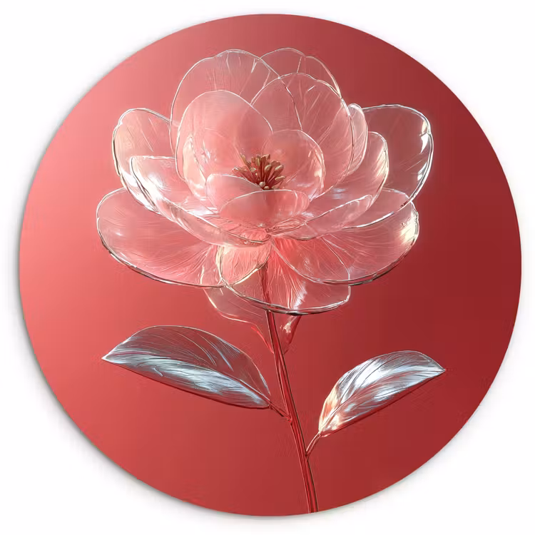 Sierlijk - Bloem - Roze - Glazen Wandcirkel kunststof plaat 5mm dik klein -3d