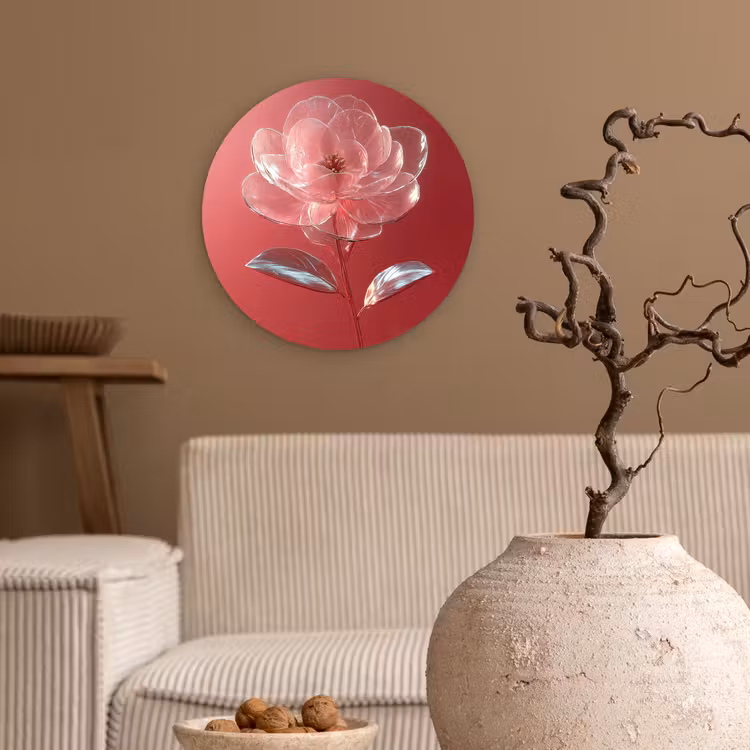 Sierlijk - Bloem - Roze - Glazen Wandcirkel kunststof plaat 5mm dik klein -sfeer1