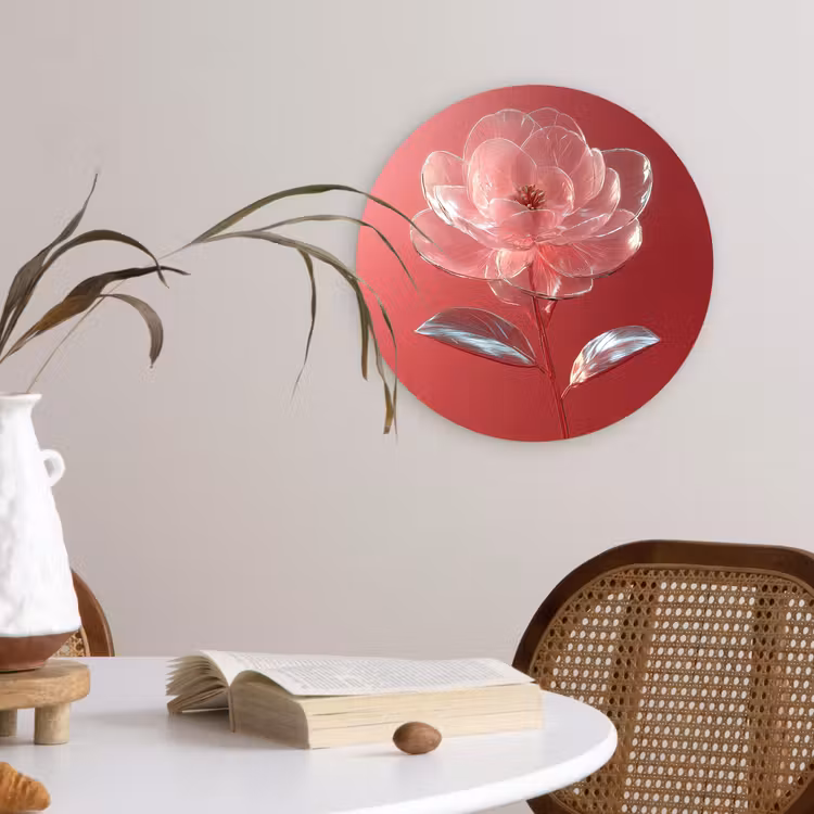 Sierlijk - Bloem - Roze - Glazen Wandcirkel kunststof plaat 5mm dik klein -sfeer4