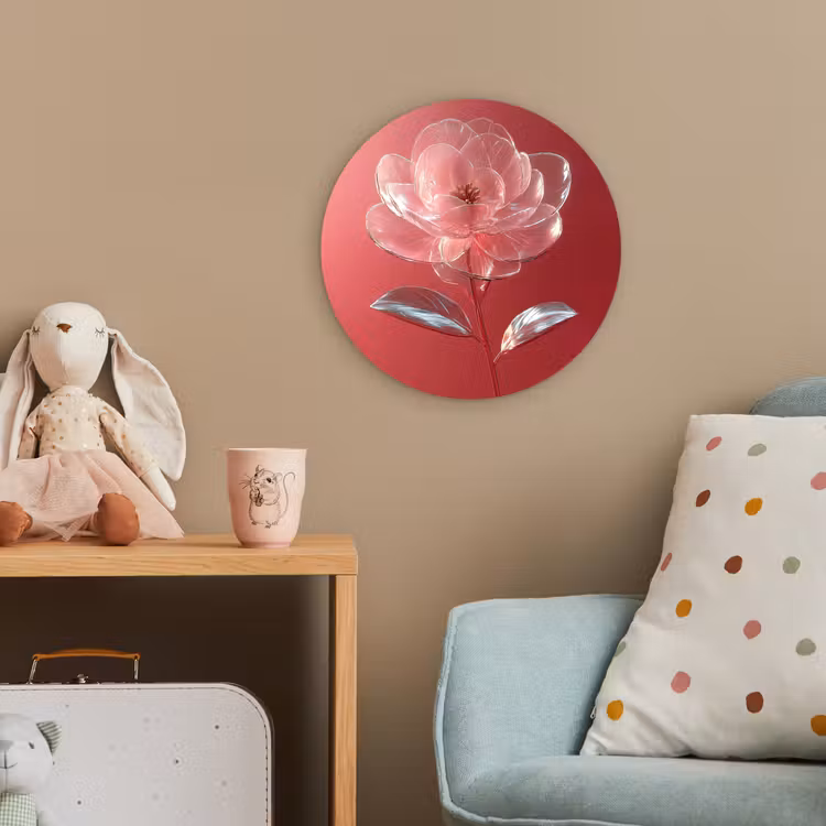 Sierlijk - Bloem - Roze - Glazen Wandcirkel kunststof plaat 5mm dik klein -tsfeer1_kind