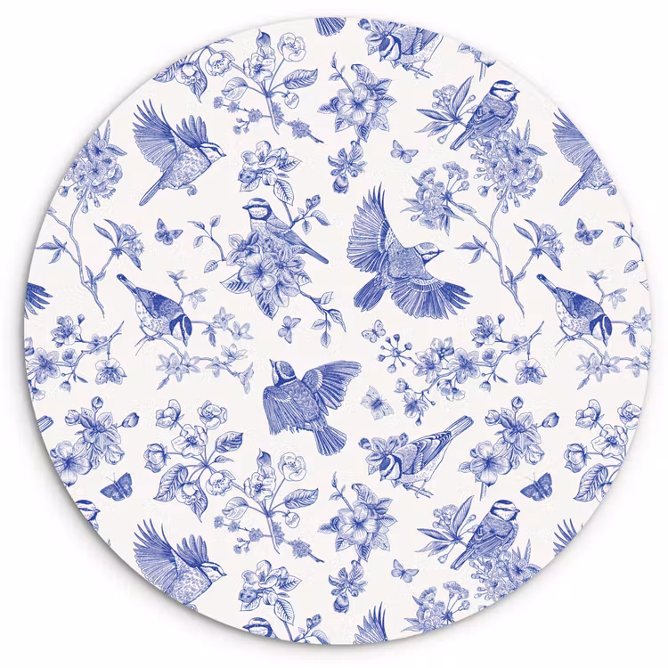 Birds - Flowers - Blue Wandcirkel kunststof plaat 5mm dik klein 188 -3d