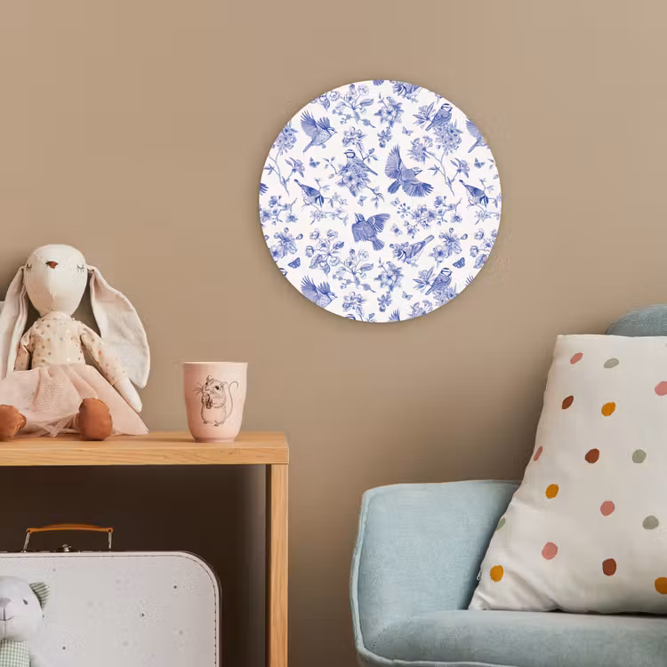 Birds - Flowers - Blue Wandcirkel kunststof plaat 5mm dik klein 188 -tsfeer1_kind
