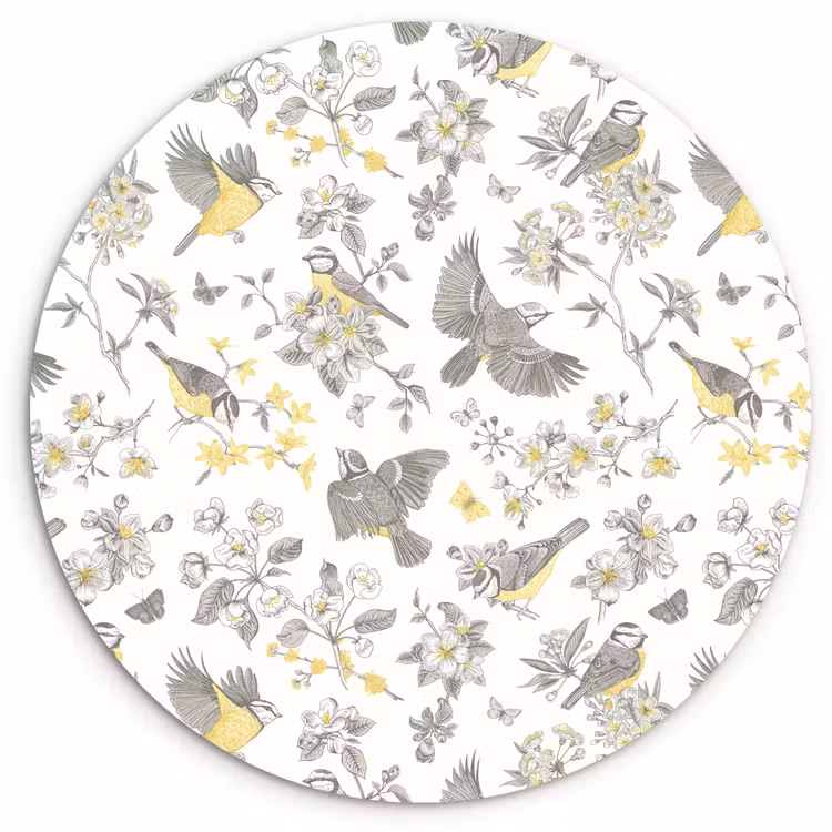 Birds - Flowers - Gray - Yellow Wandcirkel kunststof plaat 5mm dik klein 188 -3d