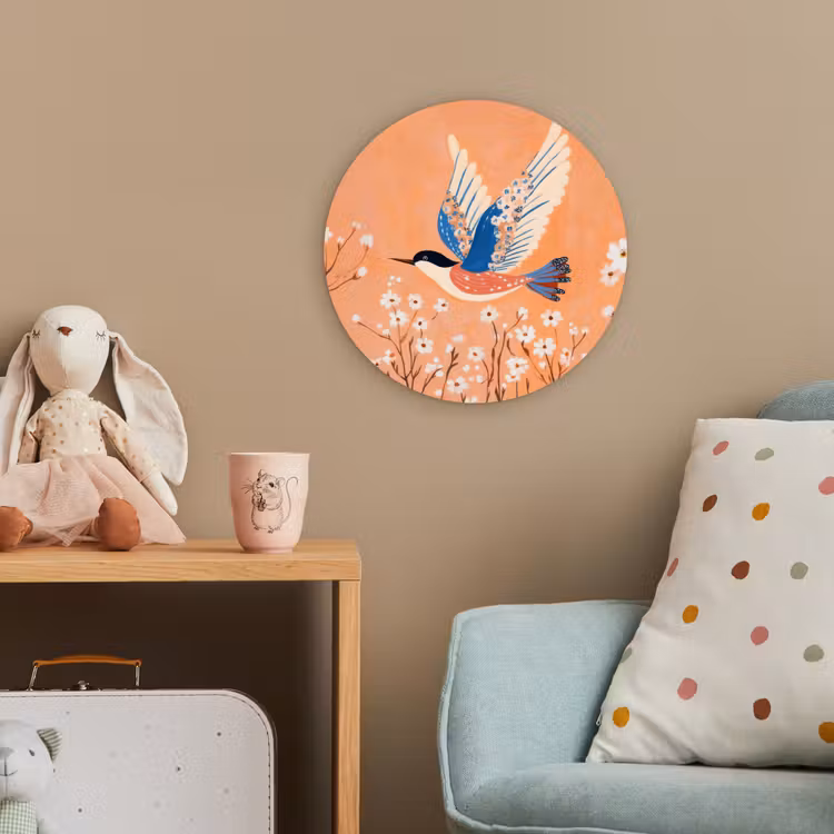 Vogel - Bloesemtakken - Warm - Kleurrijk Wandcirkel kunststof plaat 5mm dik klein -tsfeer1_kind