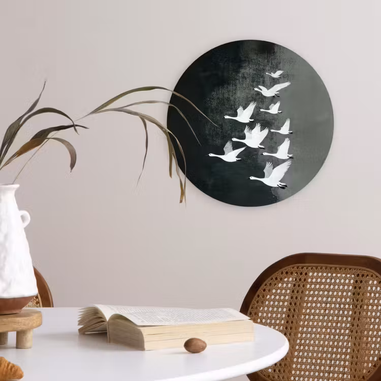 Vogel - Japandi - Groen Wandcirkel kunststof plaat 5mm dik klein -sfeer4