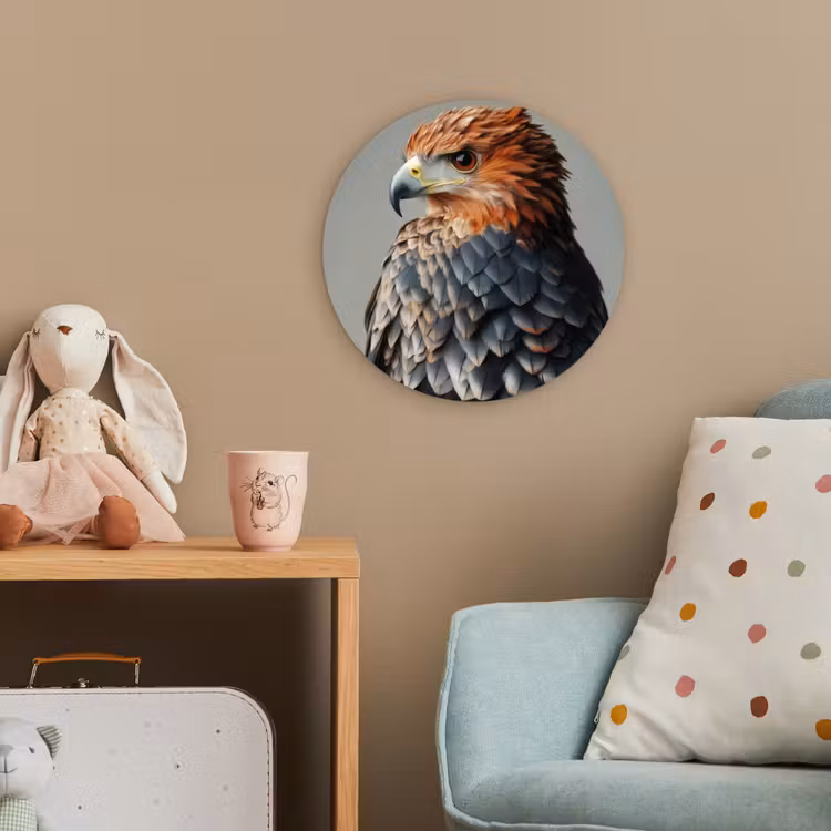 Vogel - Realistisch - Veren - Bruin Wandcirkel kunststof plaat 5mm dik klein -tsfeer1_kind