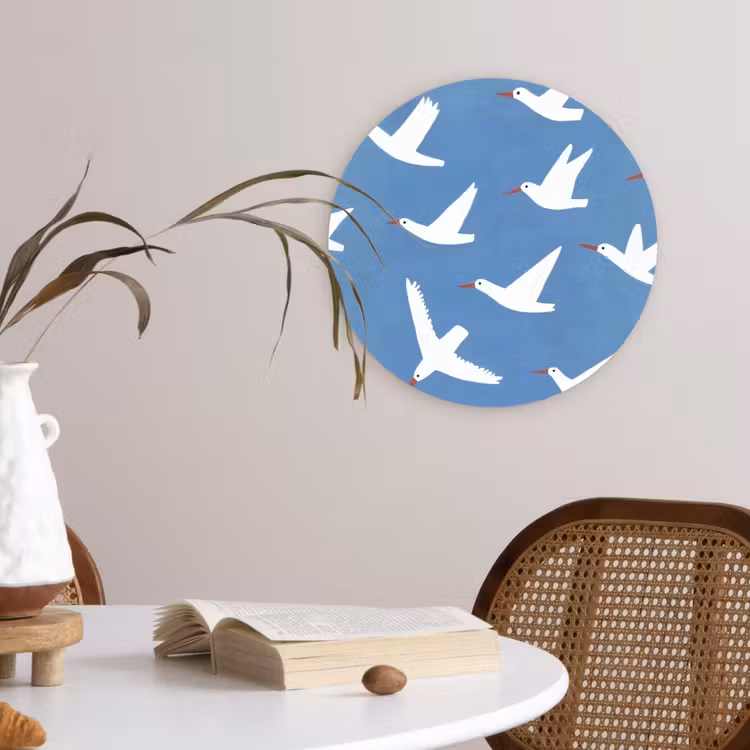 Vogels - Wit - Patroon Wandcirkel kunststof plaat 5mm dik klein -sfeer4