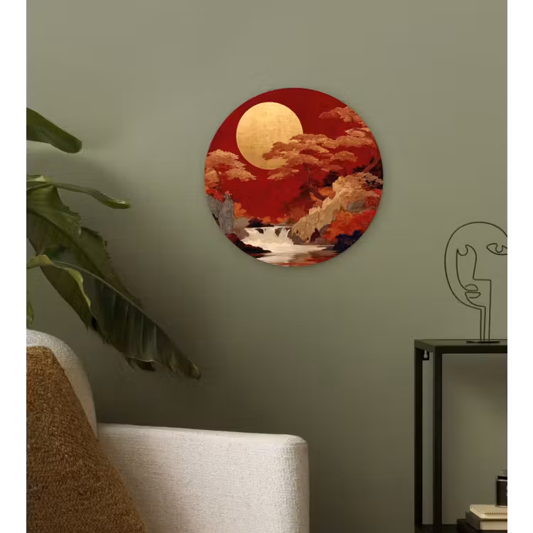 Volle maan - Landschap - Waterval Wandcirkel kunststof plaat 5mm dik klein -sfeer3