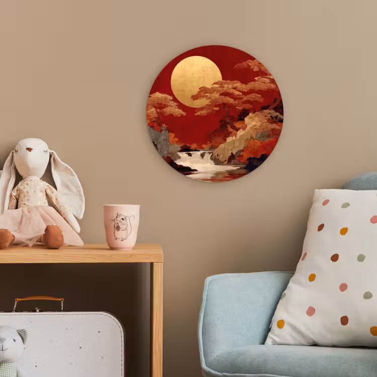 Volle maan - Landschap - Waterval Wandcirkel kunststof plaat 5mm dik klein -tsfeer1_kind