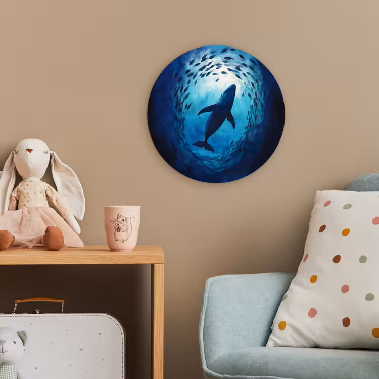 Walvis - Vissen - Donkerblauw Wandcirkel kunststof plaat 5mm dik klein -tsfeer1_kind