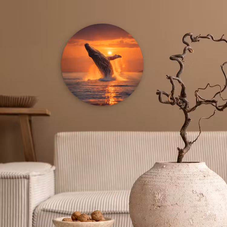 Walvis - Zon - Zee Wandcirkel kunststof plaat 5mm dik klein -sfeer1