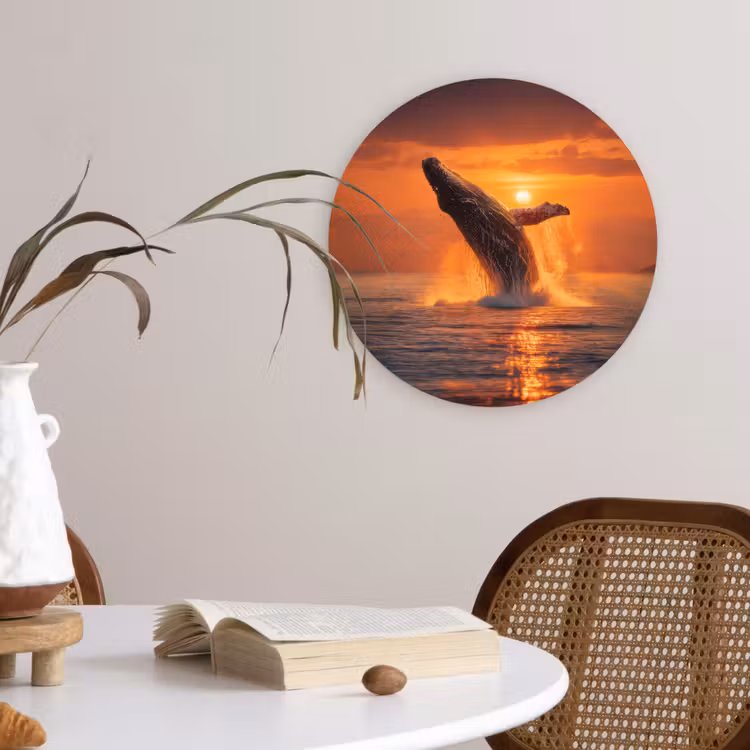 Walvis - Zon - Zee Wandcirkel kunststof plaat 5mm dik klein -sfeer4
