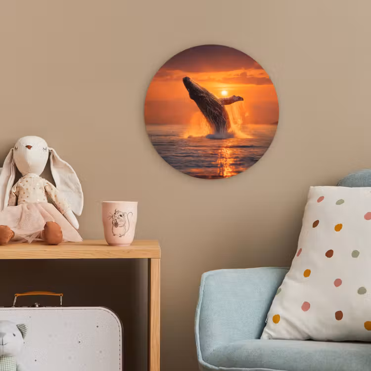 Walvis - Zon - Zee Wandcirkel kunststof plaat 5mm dik klein -tsfeer1_kind