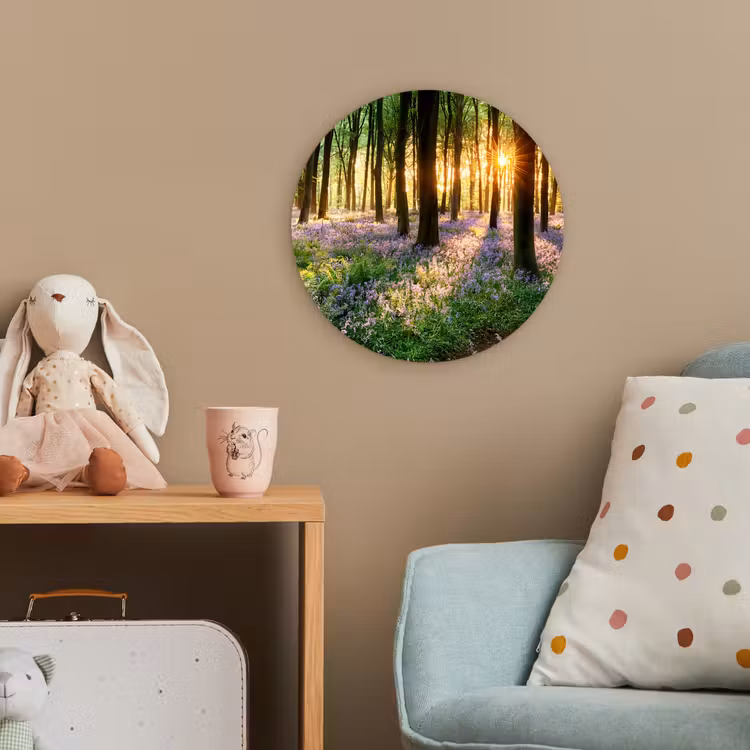 Bos - Bloemen - Lavendel - Zon - Paars - Natuur Wandcirkel kunststof plaat 5mm dik klein -tsfeer1_kind