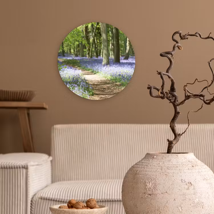 Bos - Pad - Bloemen - Paars - Groen - Natuur Wandcirkel kunststof plaat 5mm dik klein -sfeer1