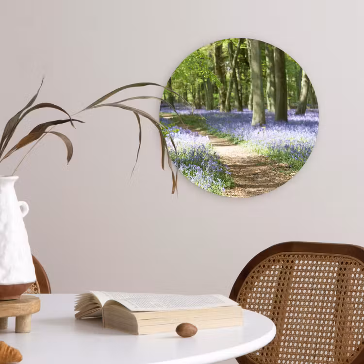 Bos - Pad - Bloemen - Paars - Groen - Natuur Wandcirkel kunststof plaat 5mm dik klein -sfeer4