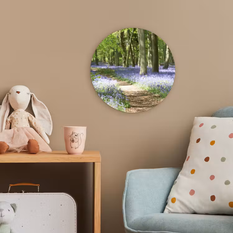 Bos - Pad - Bloemen - Paars - Groen - Natuur Wandcirkel kunststof plaat 5mm dik klein -tsfeer1_kind