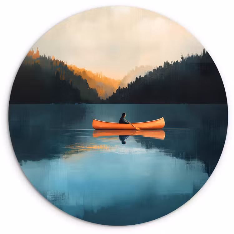Bossen - Meer - Kano - Oranje Wandcirkel kunststof plaat 5mm dik klein -3d