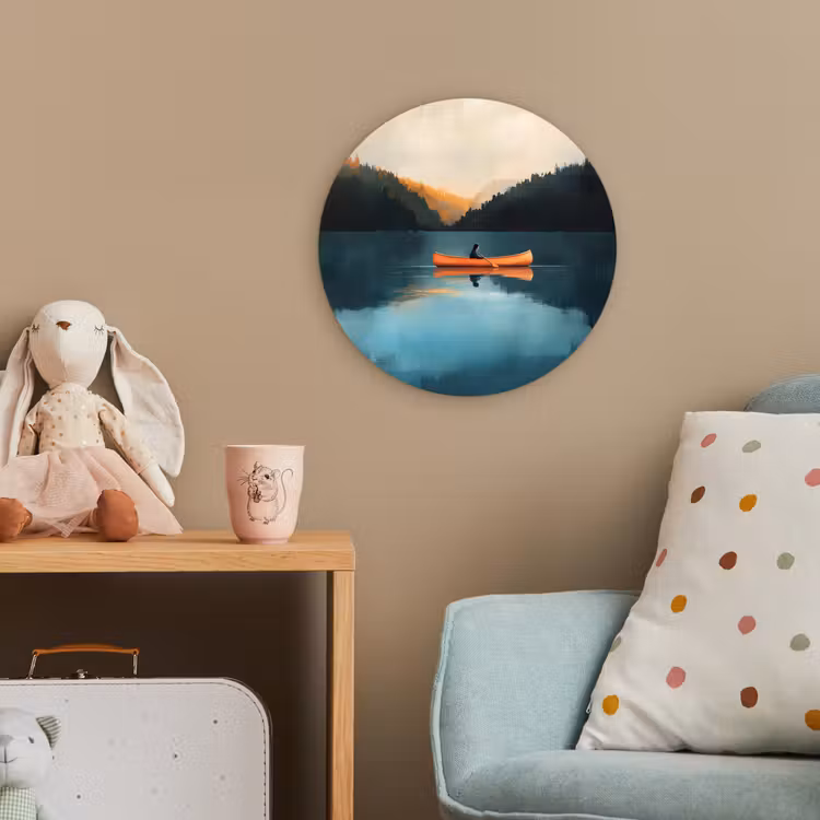 Bossen - Meer - Kano - Oranje Wandcirkel kunststof plaat 5mm dik klein -tsfeer1_kind