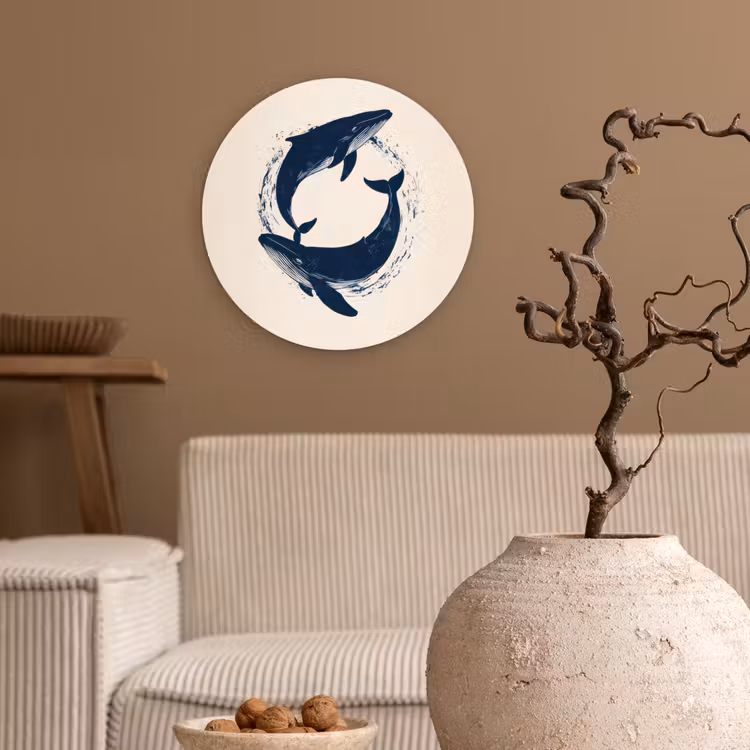Walvissen - Spetters - Cirkel - Donkerblauw Wandcirkel kunststof plaat 5mm dik klein -sfeer1