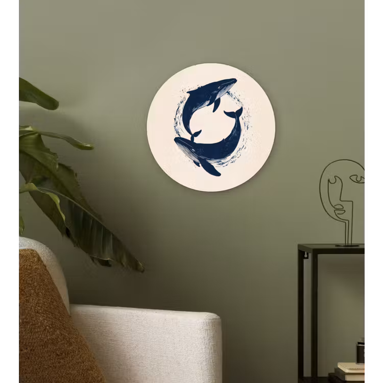 Walvissen - Spetters - Cirkel - Donkerblauw Wandcirkel kunststof plaat 5mm dik klein -sfeer3