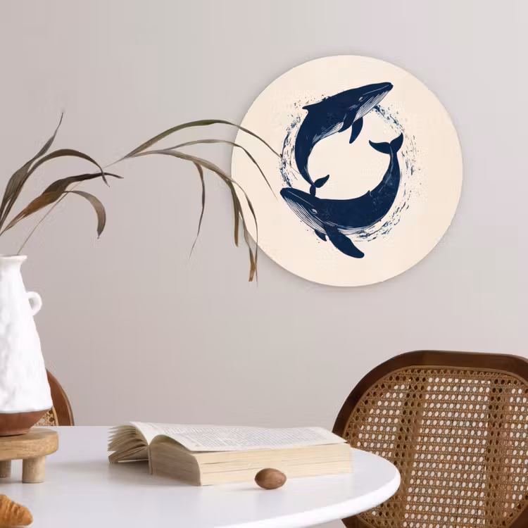Walvissen - Spetters - Cirkel - Donkerblauw Wandcirkel kunststof plaat 5mm dik klein -sfeer4