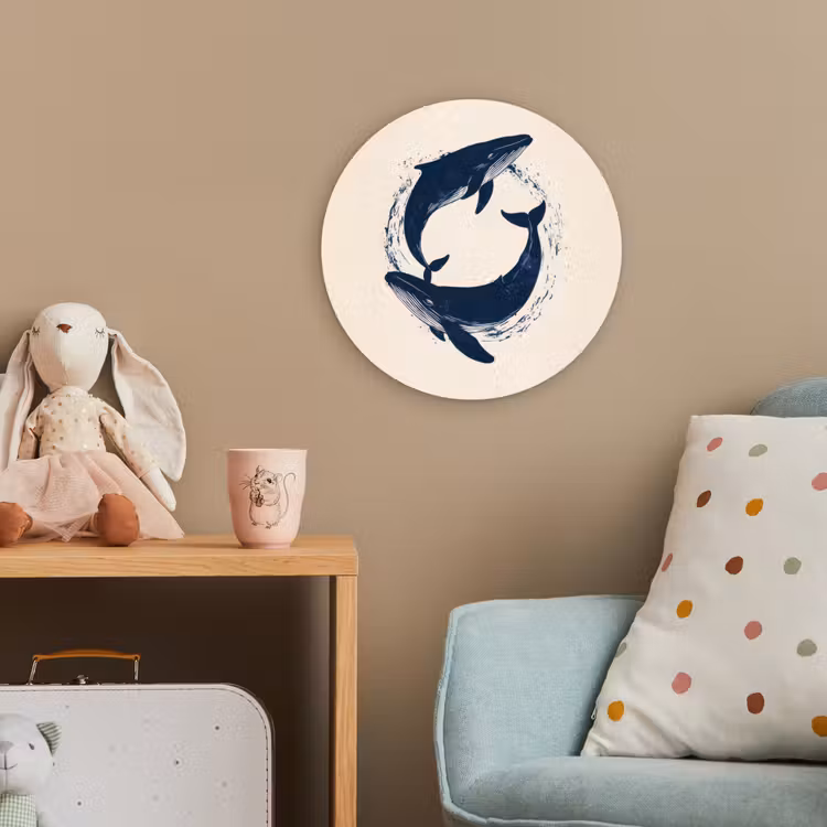 Walvissen - Spetters - Cirkel - Donkerblauw Wandcirkel kunststof plaat 5mm dik klein -tsfeer1_kind