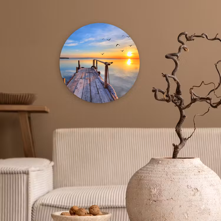 Water - Steiger - Vogels - Zonsondergang - Horizon Wandcirkel kunststof plaat 5mm dik klein -sfeer1