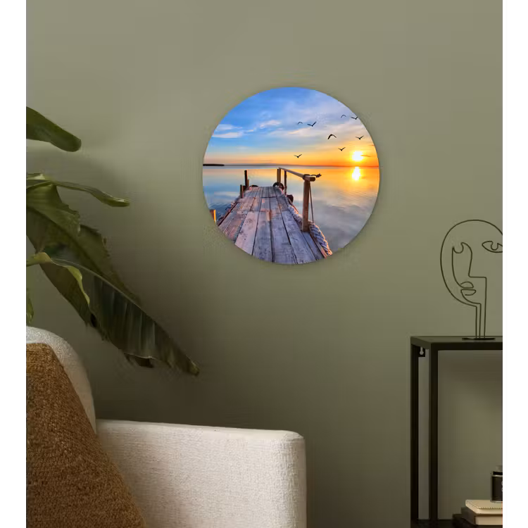 Water - Steiger - Vogels - Zonsondergang - Horizon Wandcirkel kunststof plaat 5mm dik klein -sfeer3