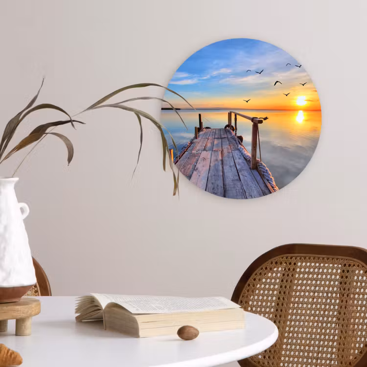 Water - Steiger - Vogels - Zonsondergang - Horizon Wandcirkel kunststof plaat 5mm dik klein -sfeer4