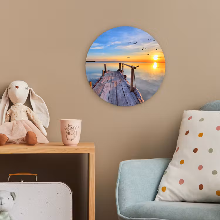 Water - Steiger - Vogels - Zonsondergang - Horizon Wandcirkel kunststof plaat 5mm dik klein -tsfeer1_kind