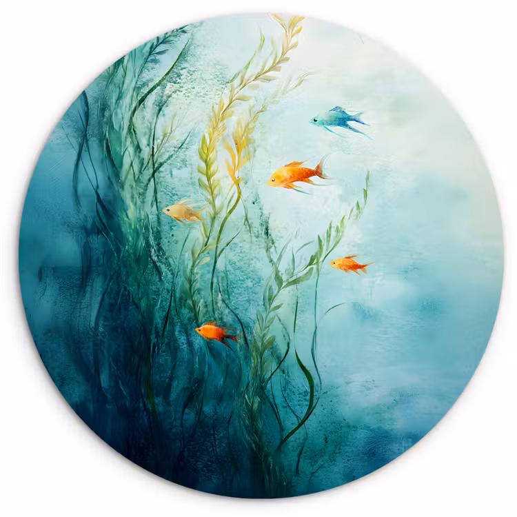 Waterplanten - Vissen - Kleurrijk - Water Wandcirkel kunststof plaat 5mm dik klein -3d
