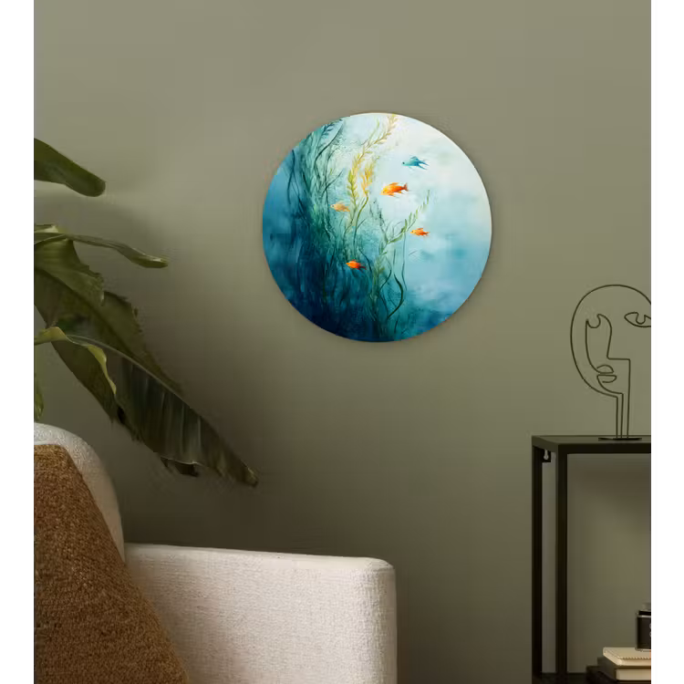 Waterplanten - Vissen - Kleurrijk - Water Wandcirkel kunststof plaat 5mm dik klein -sfeer3