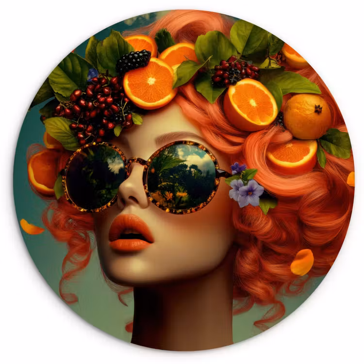 Vrouw - Sinaasappel - Bessen - Oranje Wandcirkel kunststof plaat 5mm dik klein -3d