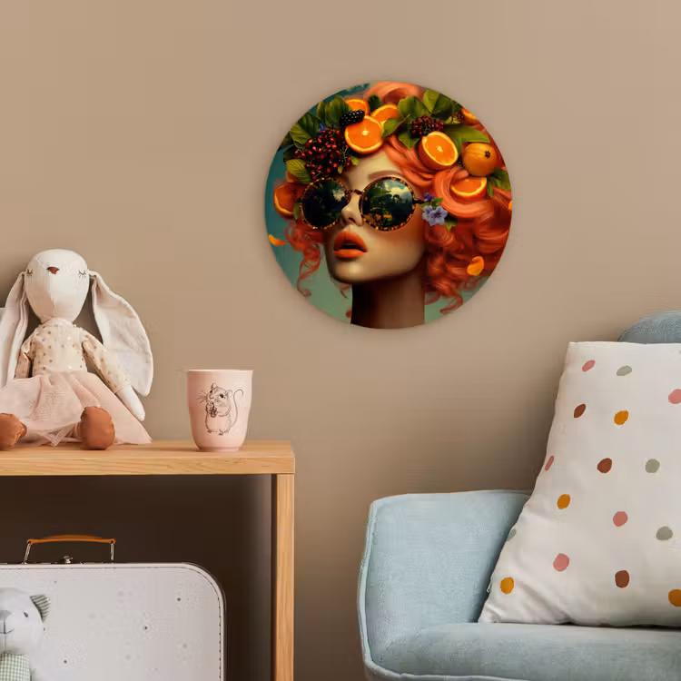Vrouw - Sinaasappel - Bessen - Oranje Wandcirkel kunststof plaat 5mm dik klein -tsfeer1_kind