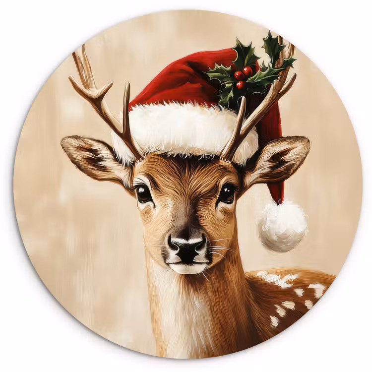 Kerst - Hert - Gewei - Rood Wandcirkel kunststof plaat 5mm dik klein -3d