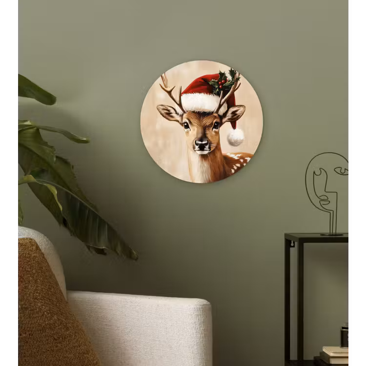 Kerst - Hert - Gewei - Rood Wandcirkel kunststof plaat 5mm dik klein -sfeer3
