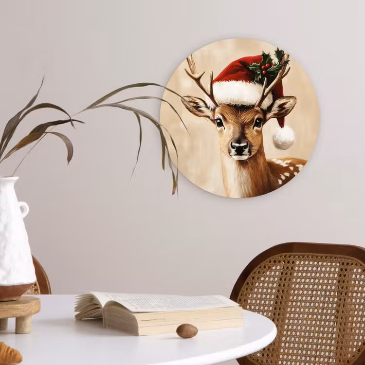 Kerst - Hert - Gewei - Rood Wandcirkel kunststof plaat 5mm dik klein -sfeer4