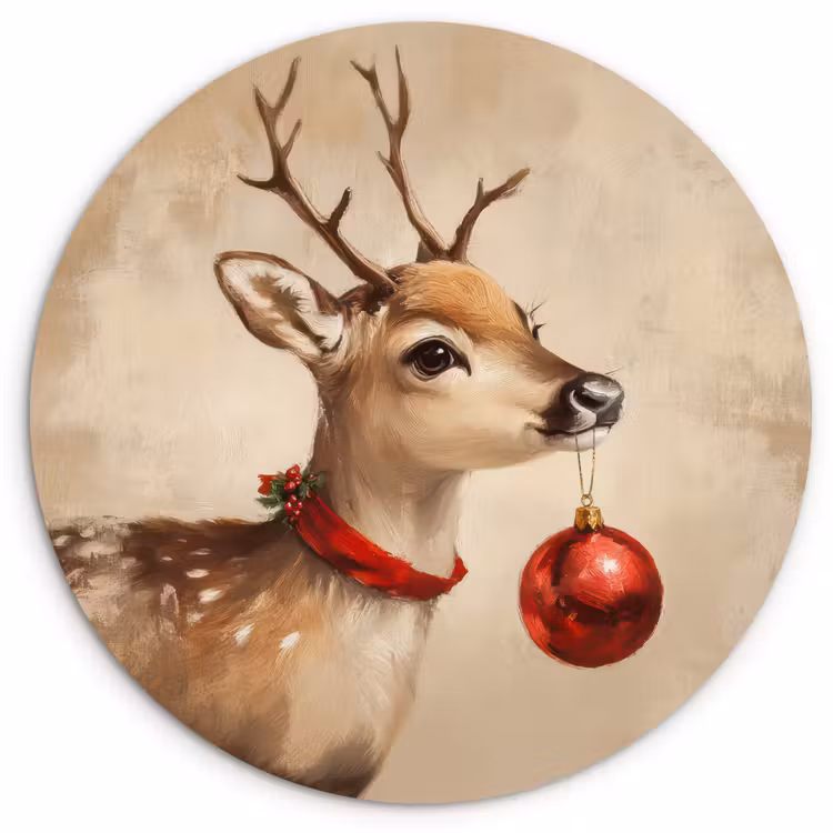 Kerst - Hert - Gewei - Kerstbal - Rendier Wandcirkel kunststof plaat 5mm dik klein -3d