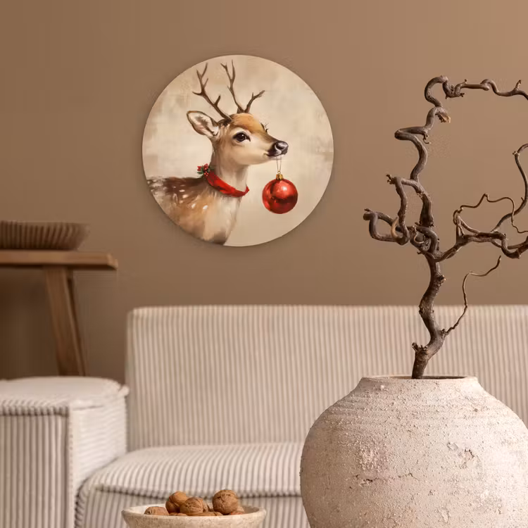 Kerst - Hert - Gewei - Kerstbal - Rendier Wandcirkel kunststof plaat 5mm dik klein -sfeer1