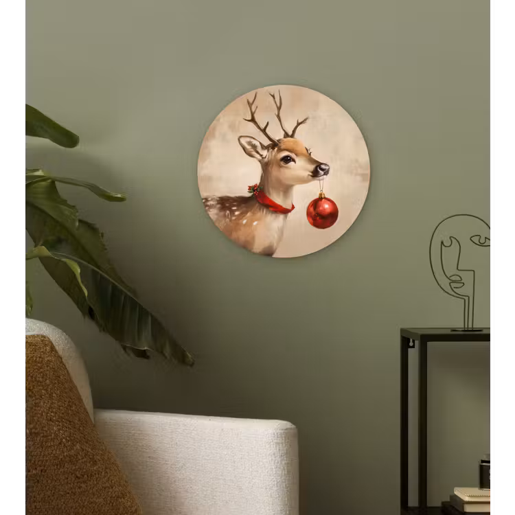 Kerst - Hert - Gewei - Kerstbal - Rendier Wandcirkel kunststof plaat 5mm dik klein -sfeer3