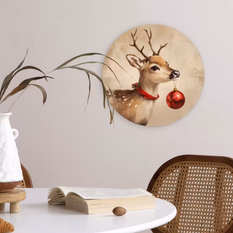 Kerst - Hert - Gewei - Kerstbal - Rendier Wandcirkel kunststof plaat 5mm dik klein -sfeer4