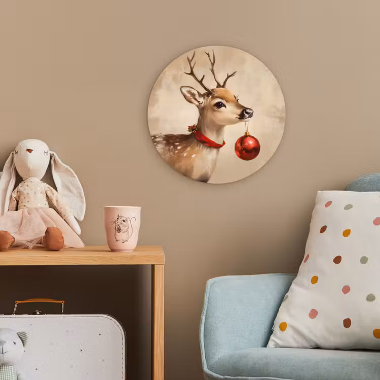Kerst - Hert - Gewei - Kerstbal - Rendier Wandcirkel kunststof plaat 5mm dik klein -tsfeer1_kind
