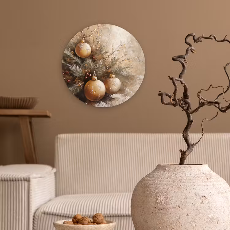 Kerst - Kerstballen - Beige - Goud Wandcirkel kunststof plaat 5mm dik klein -sfeer1