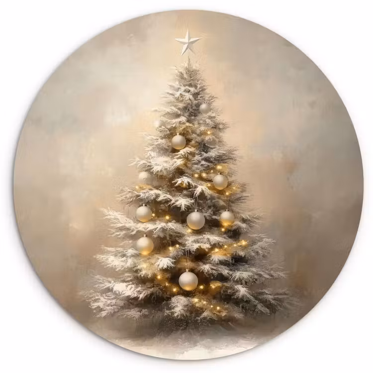 Kerst - kerstboom - Sneeuw - Art Wandcirkel kunststof plaat 5mm dik klein -3d